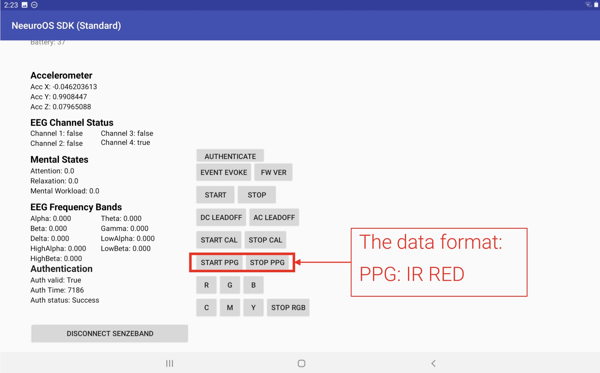 Image of how to START PPG and STOP PPG on SenzeBand