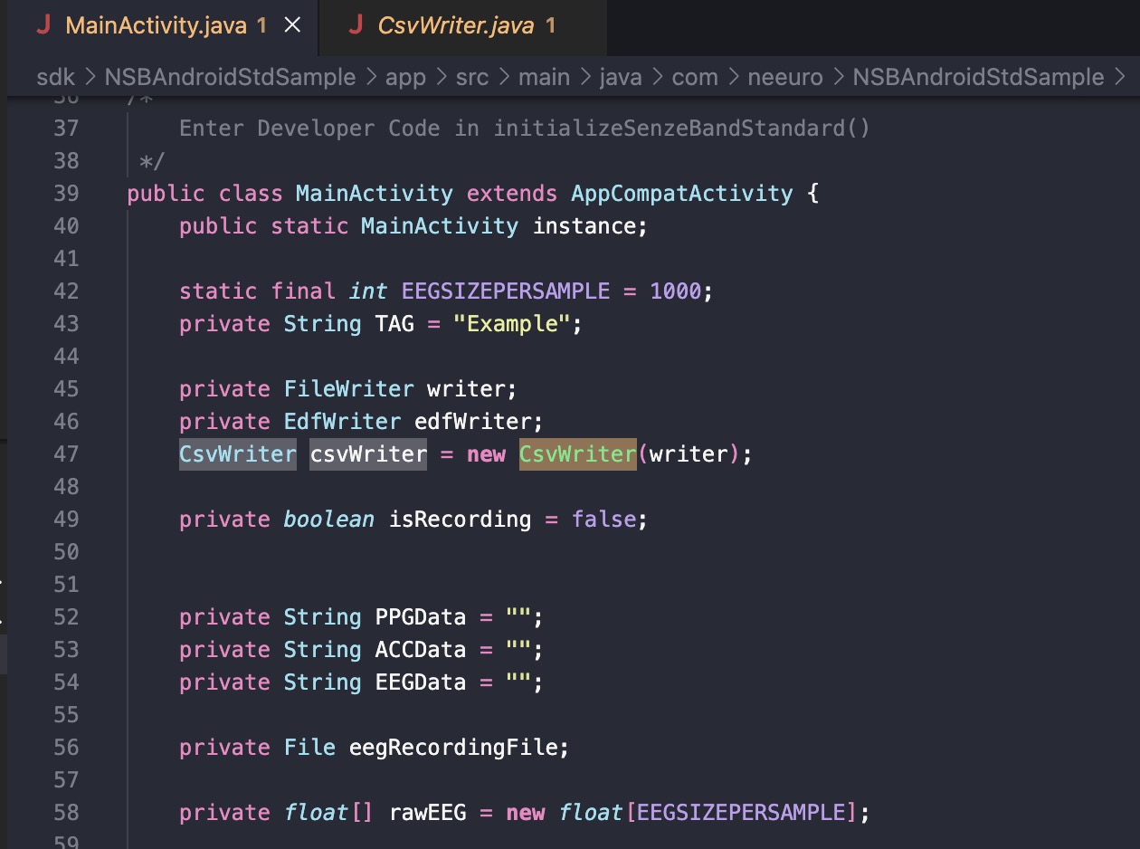 Implementation code for CSV writer