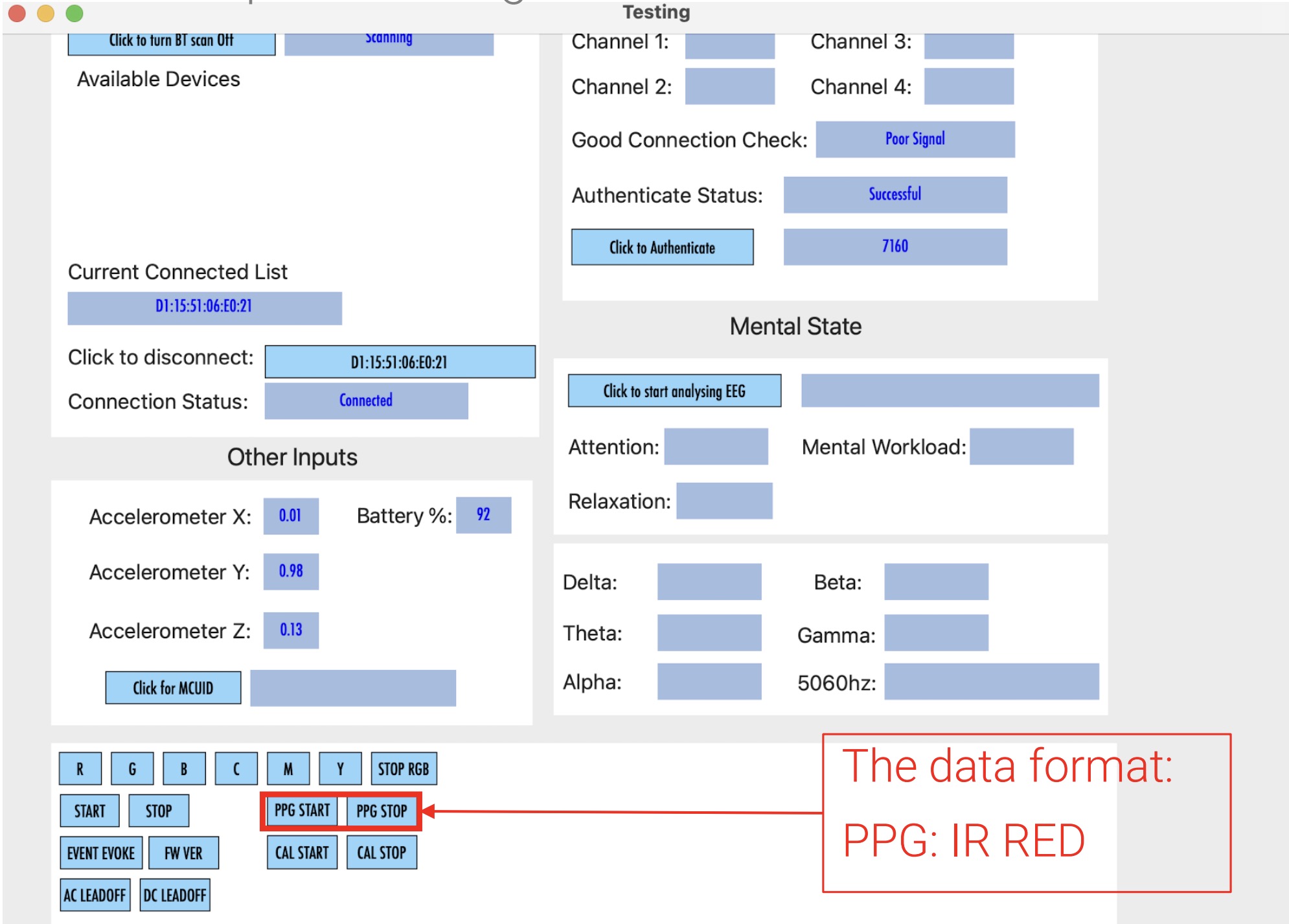 Image of how to PPG START and PPG STOP on SenzeBand