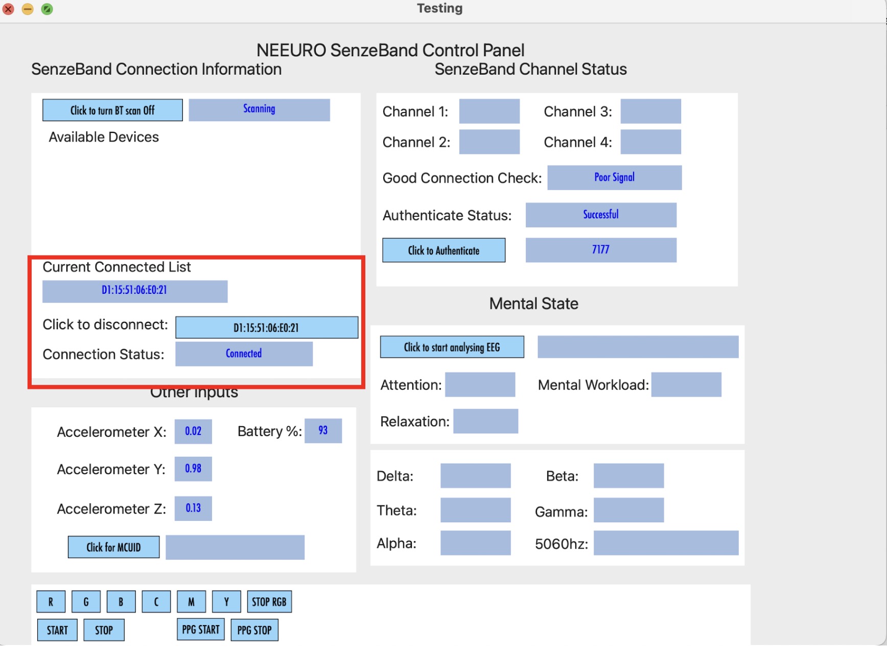 Image of the SenzeBand's status and information