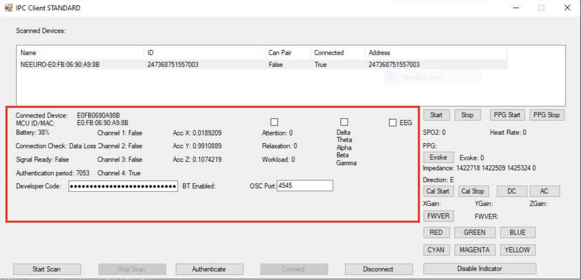 Image of the SenzeBand's status and information