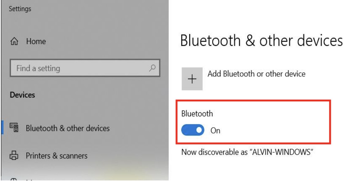 Image of how to turn on Bluetooth for Windows device