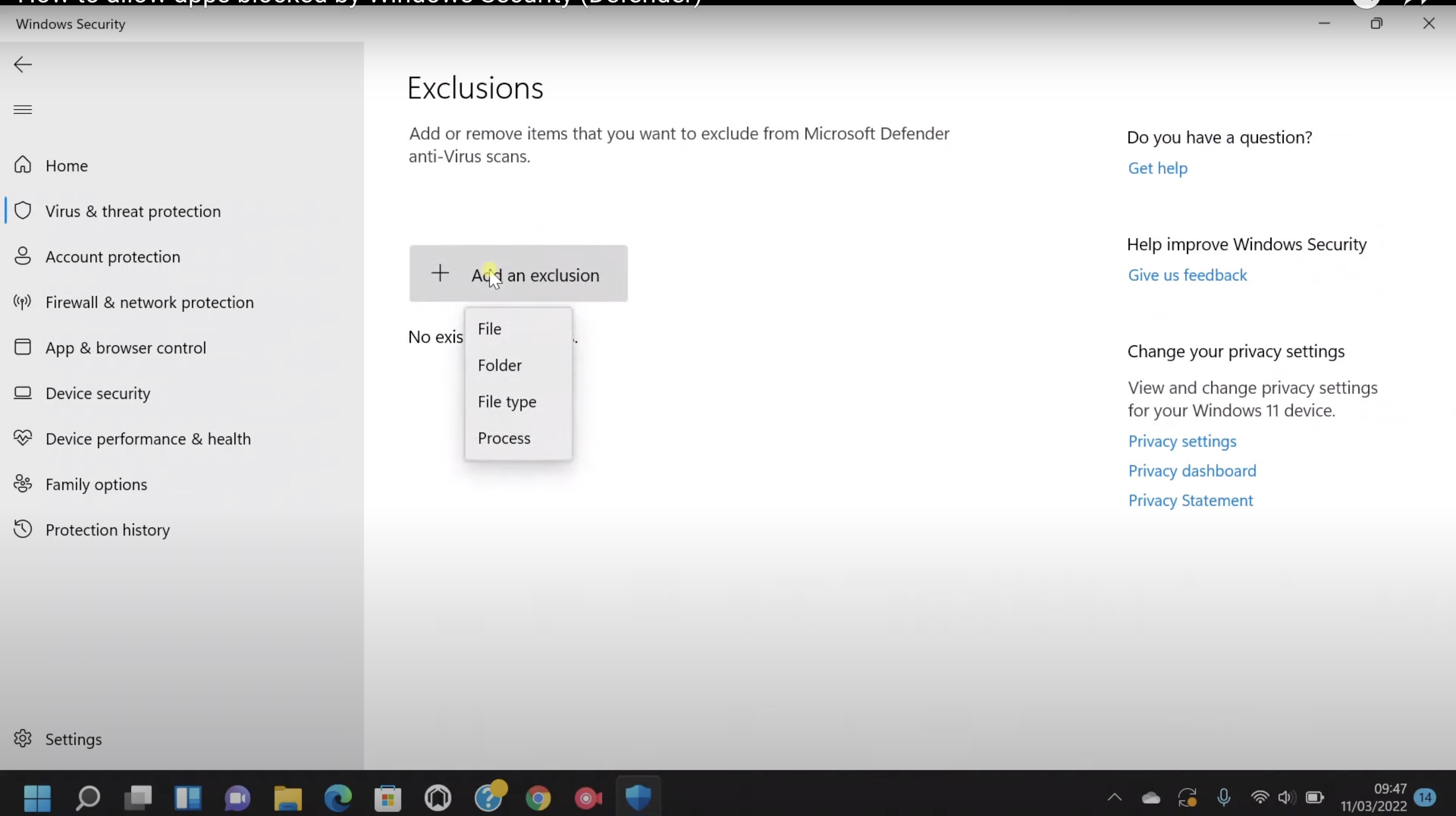 Image of adding exclusion