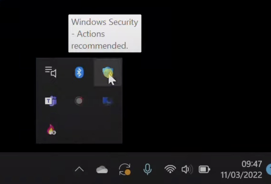 Image of Windows Security from taskbar