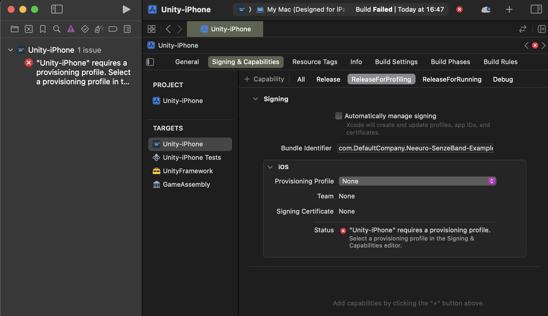 Image of build failure error