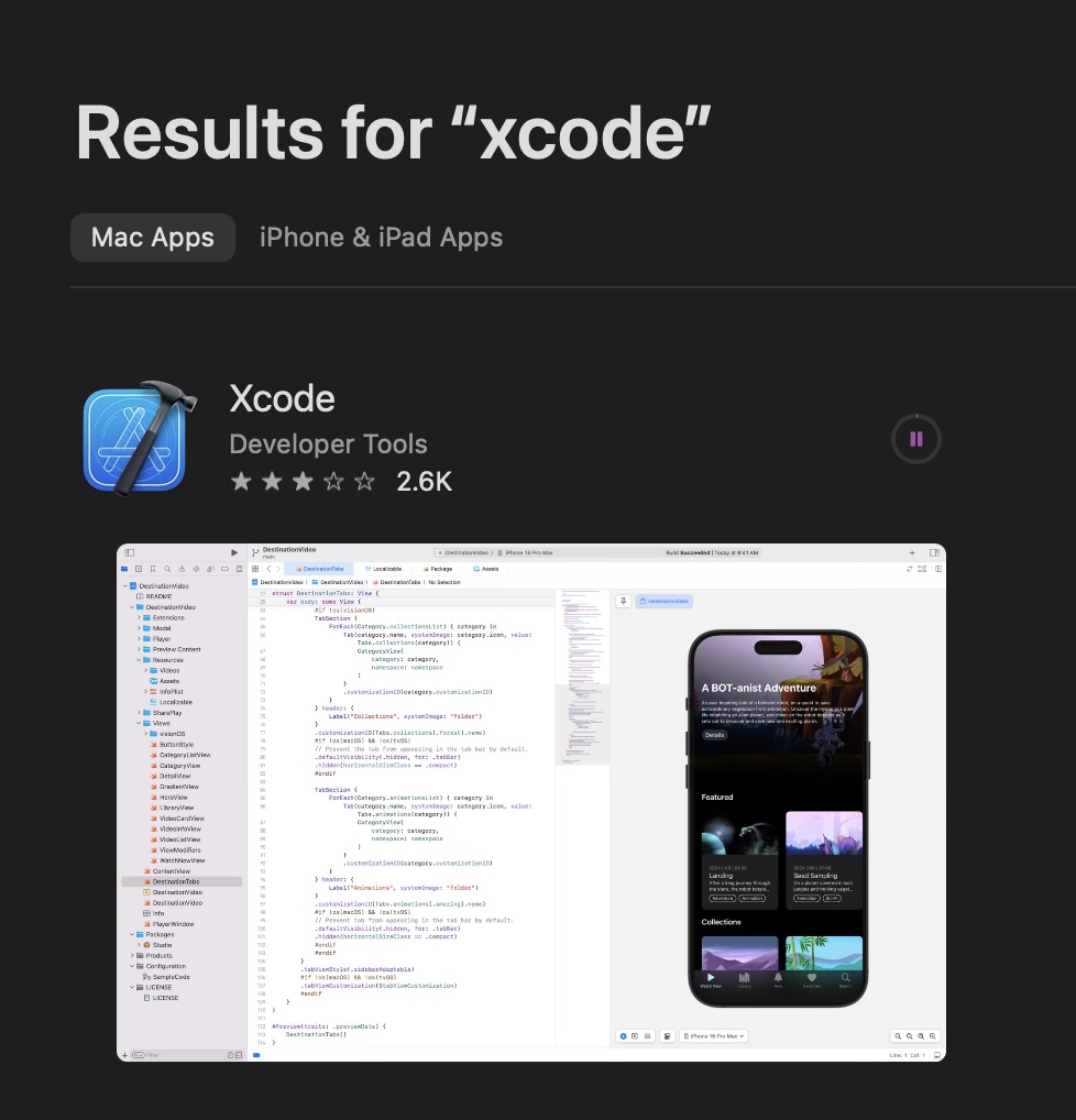 Image of installing Xcode