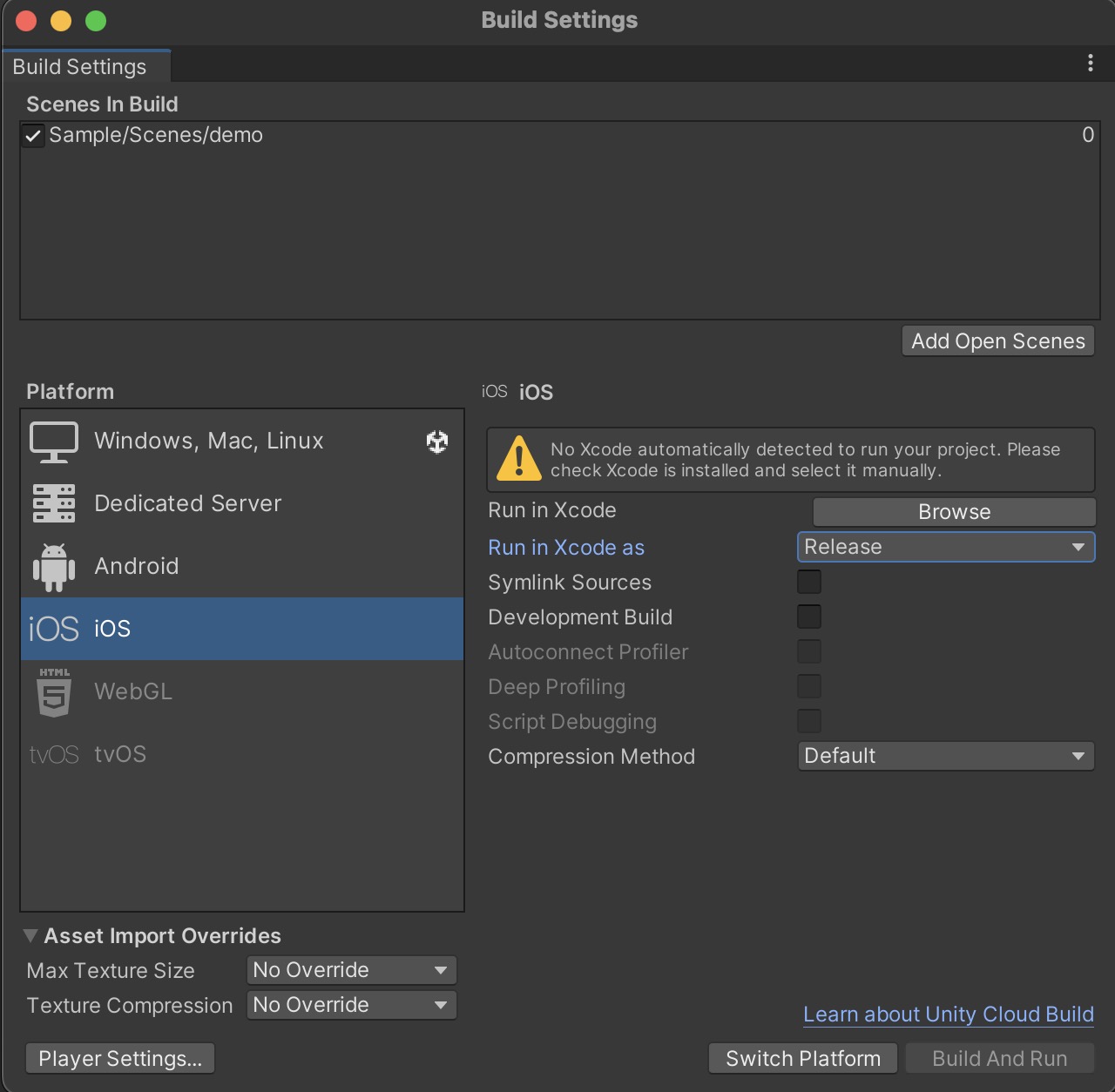 Image of missing Xcode error