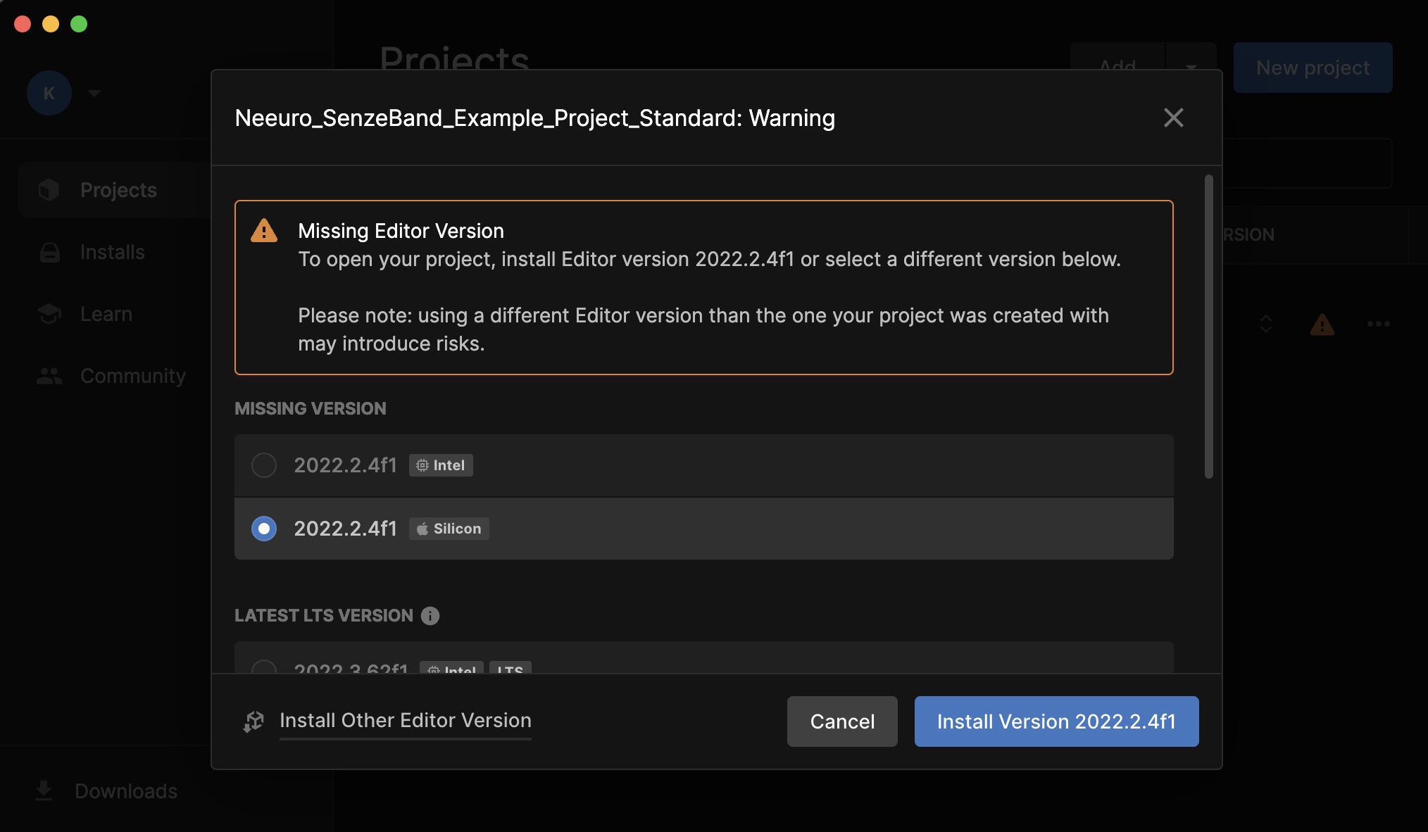 Image of missing editor version error